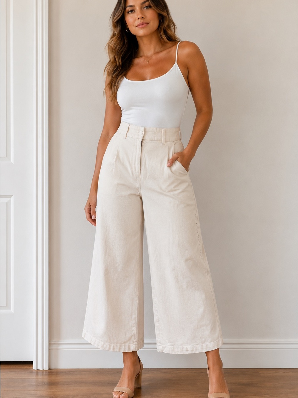NWT American Eagle Outfitters High-Waist Wide Leg Cream Pants size 2